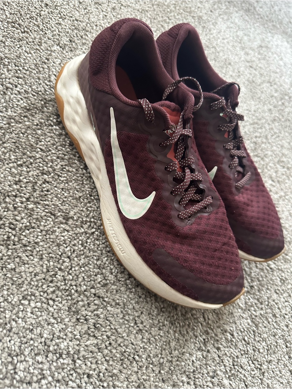 Nike Burgundy Running Sneakers with White Swoosh